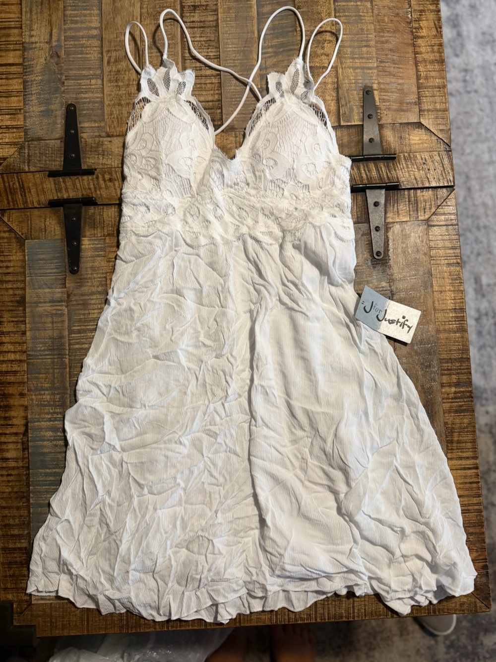 Justify White Lace-Detail Cotton Chemise
